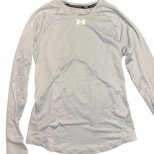 Under Armour Womens HeatGear Run Long Sleeve Shirt Gray Fitted Cutout Back Small